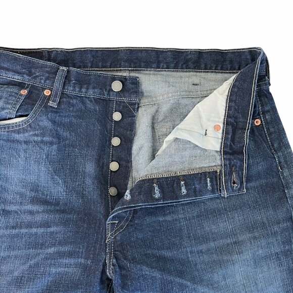 Levis Mens 501 Original Fit Button-Fly Jeans W38 L32 Dark Wash Denim EUC - Picture 6 of 15